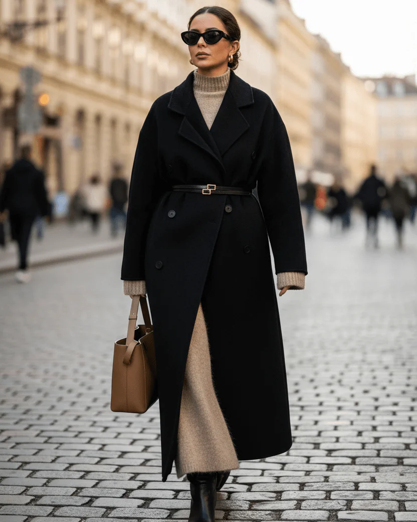 Žena ve stylovém zimním outfitu