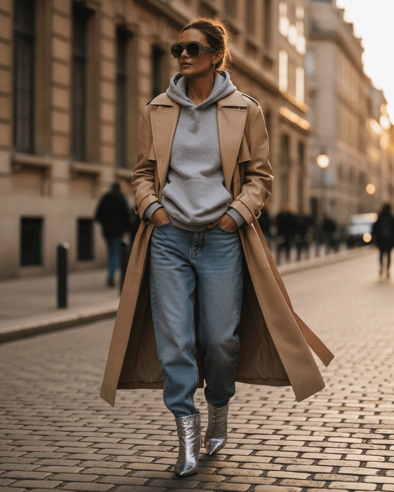 Žena ve stylovém zimním outfitu