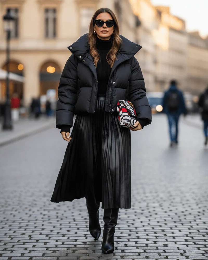 Žena ve stylovém zimním outfitu