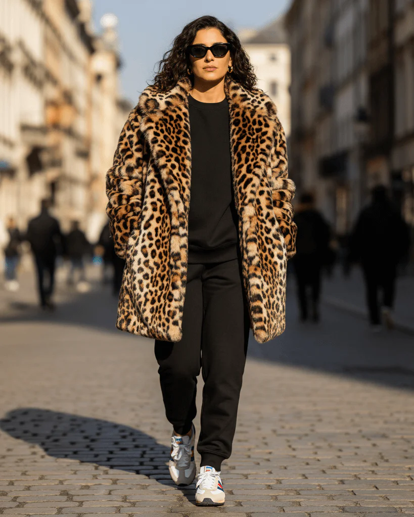 Žena ve stylovém zimním outfitu