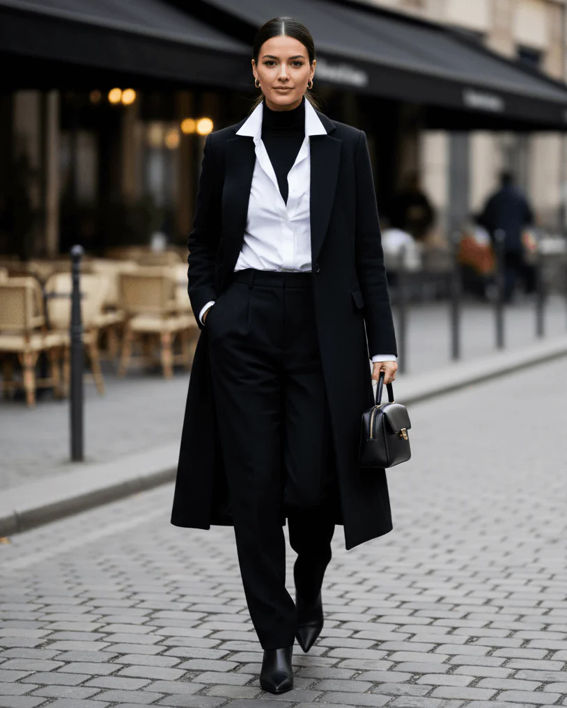 Žena ve stylovém zimním outfitu