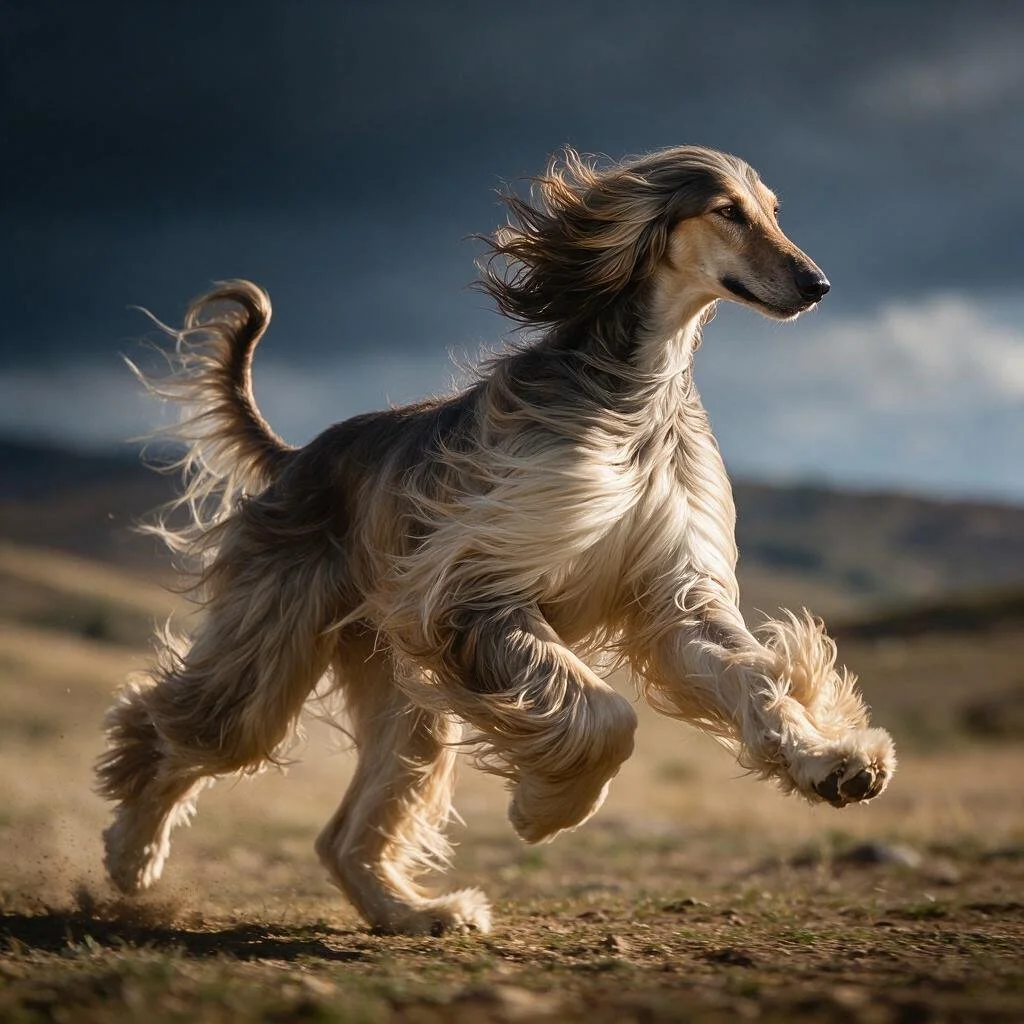 seedream-5.0-pro_A_photorealistic_Afghan_Hound_running_gracefully_across_open_terrain_long_silky_-0