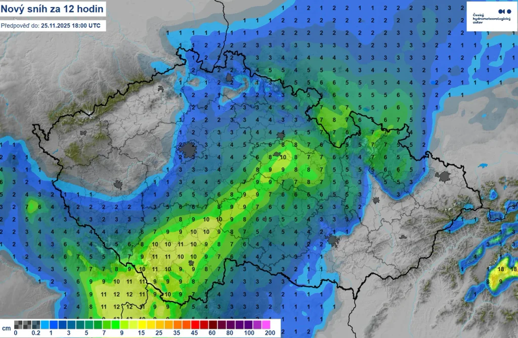Sníh zasype republiku už dnes večer. Varování ČHMÚ naznačuje dramatický průběh.
