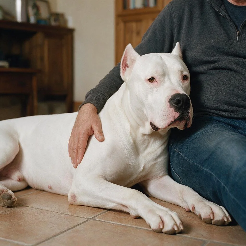 seedream-5.0-pro_A_highly_photorealistic_Dogo_Argentino_resting_calmly_at_home_beside_its_owner_l-0