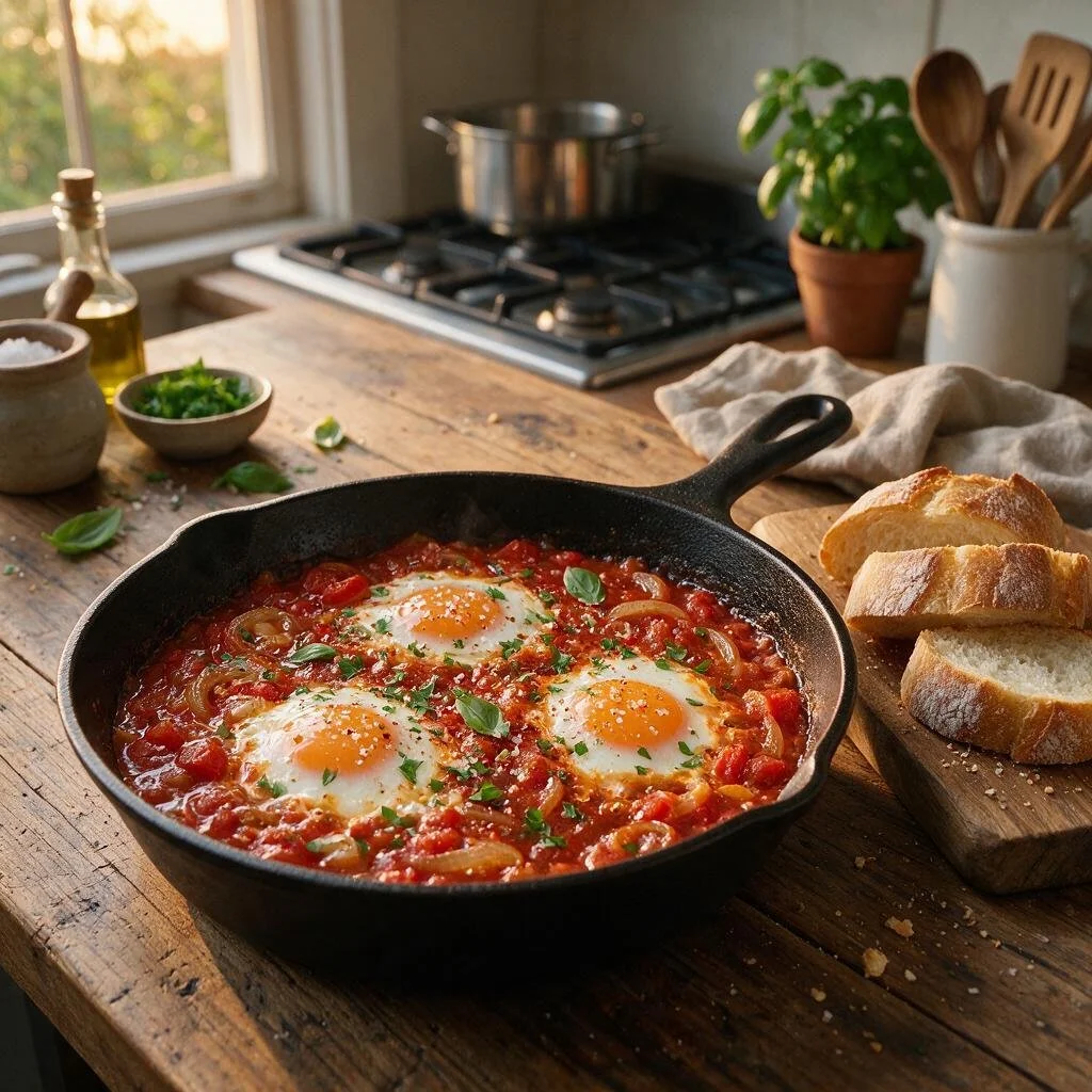 seedream-5.0-pro_Cozy_weeknight_dinner_in_a_home_kitchen_shallow_pan_with_rich_bubbling_tomato_sa-0