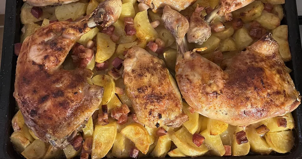 Obrázek k receptu na kuře na zelí na plechu a brambor