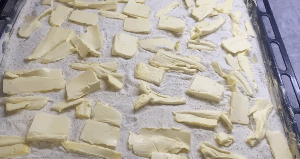 Povrch koláče poklademe před pečením plátky másla.