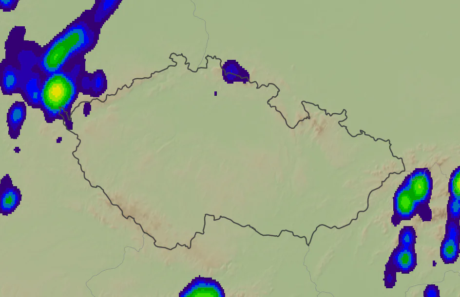 V úterý přes dem srážky výhradně v okolí hor, výskyt bouřek vyloučit nelze, ale po většinu dne bude šance na ně spíše nižší