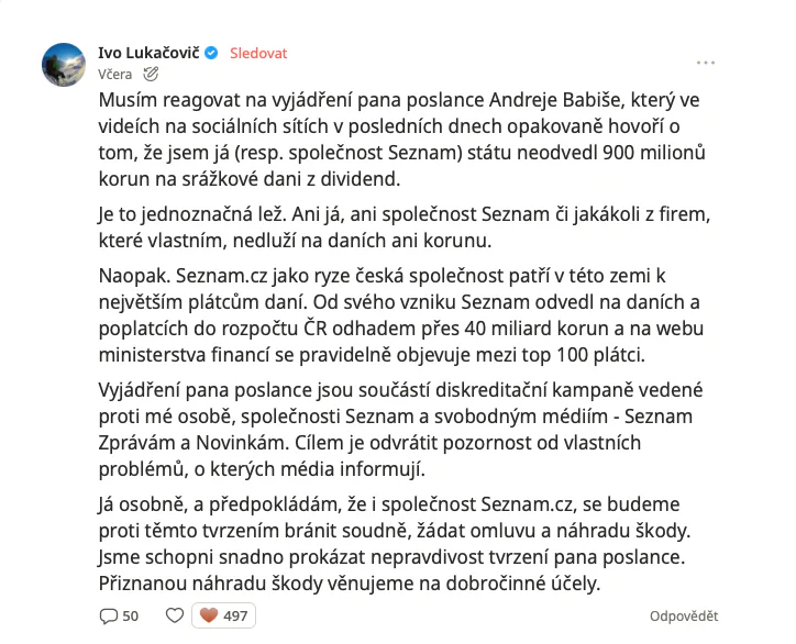 Vyjádření Iva Lukačoviče