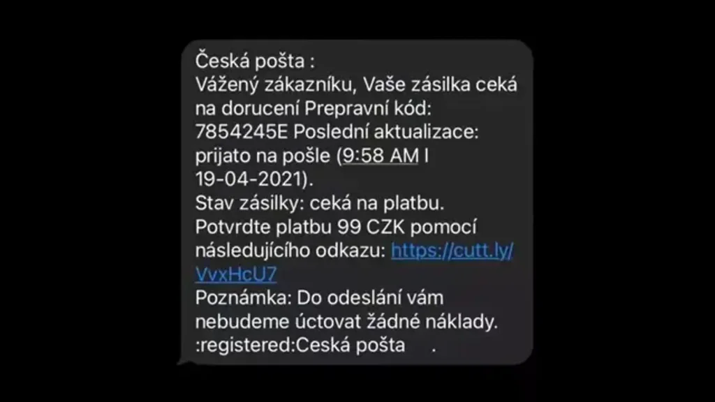 Typická podvodná zpráva 