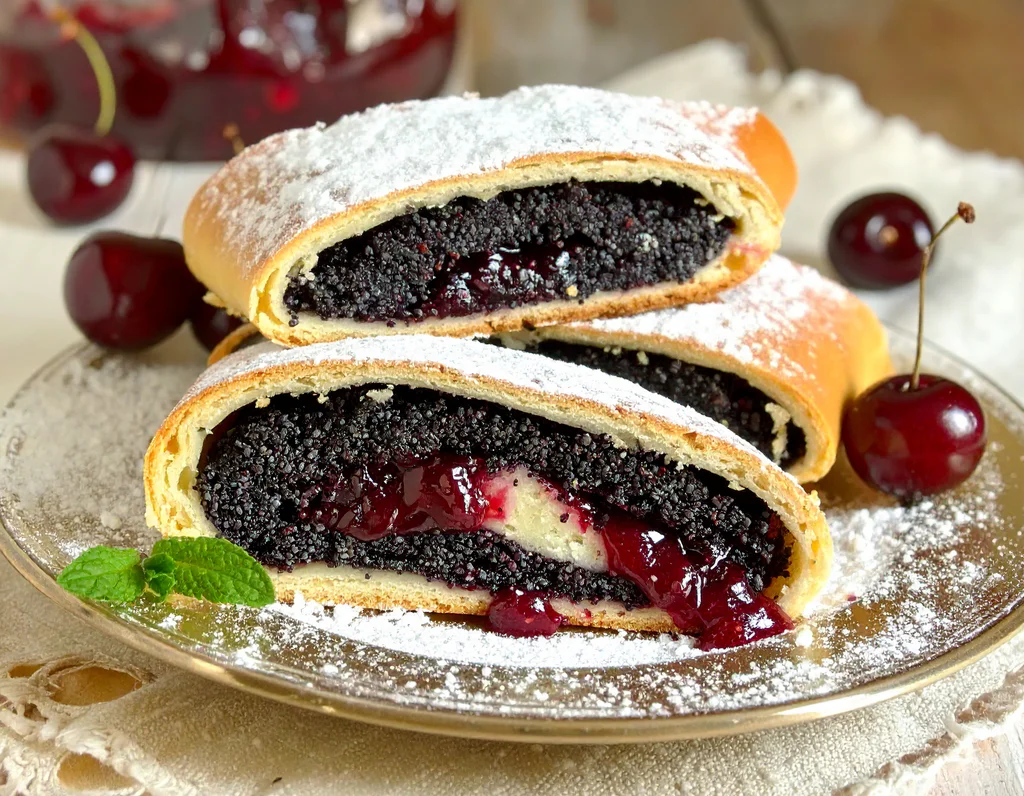 Obrázek k receptu na makový závin s třešněmi