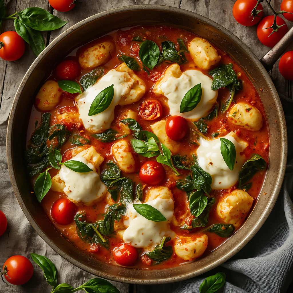 Rajčatové gnocchi se špenátem a mozzarellou