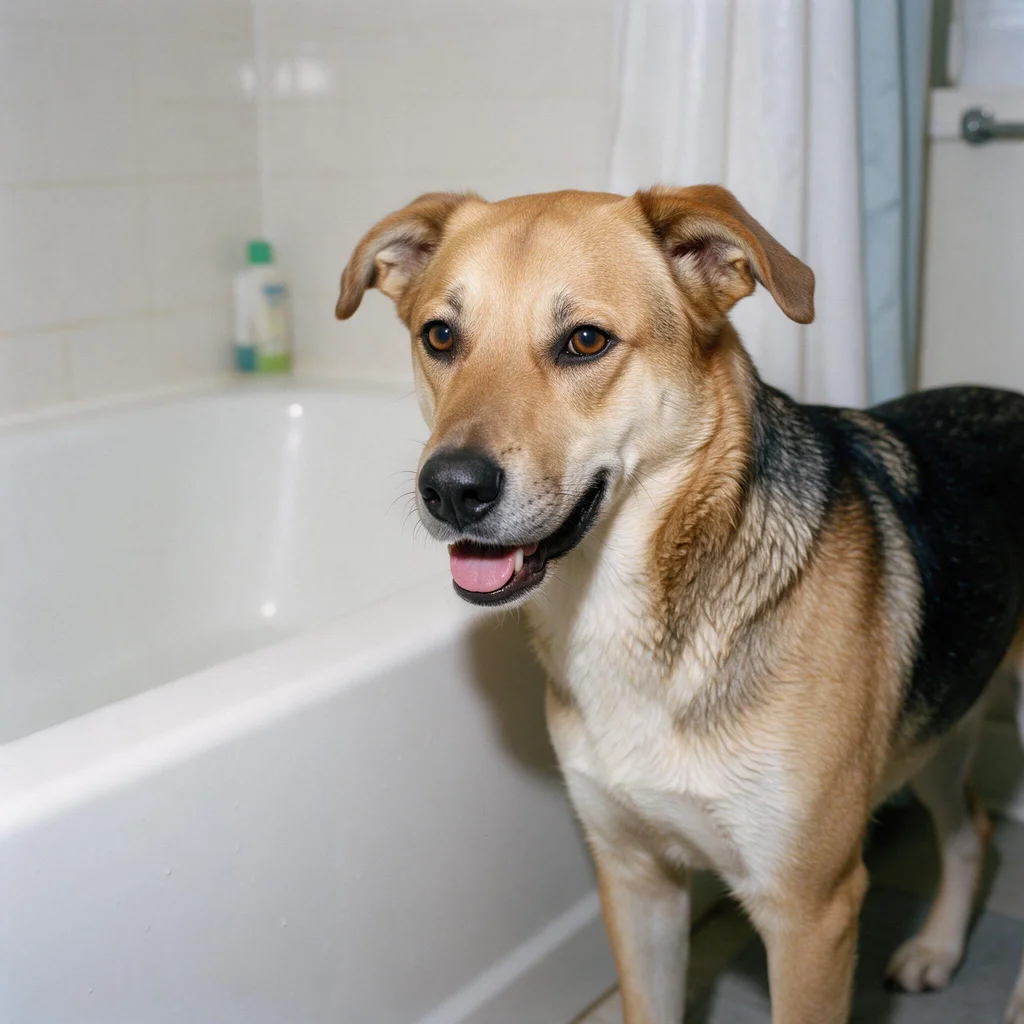 seedream-5.0-pro_A_photorealistic_dog_standing_beside_a_clean_bathtub_in_a_normal_home_bathroom_w-0