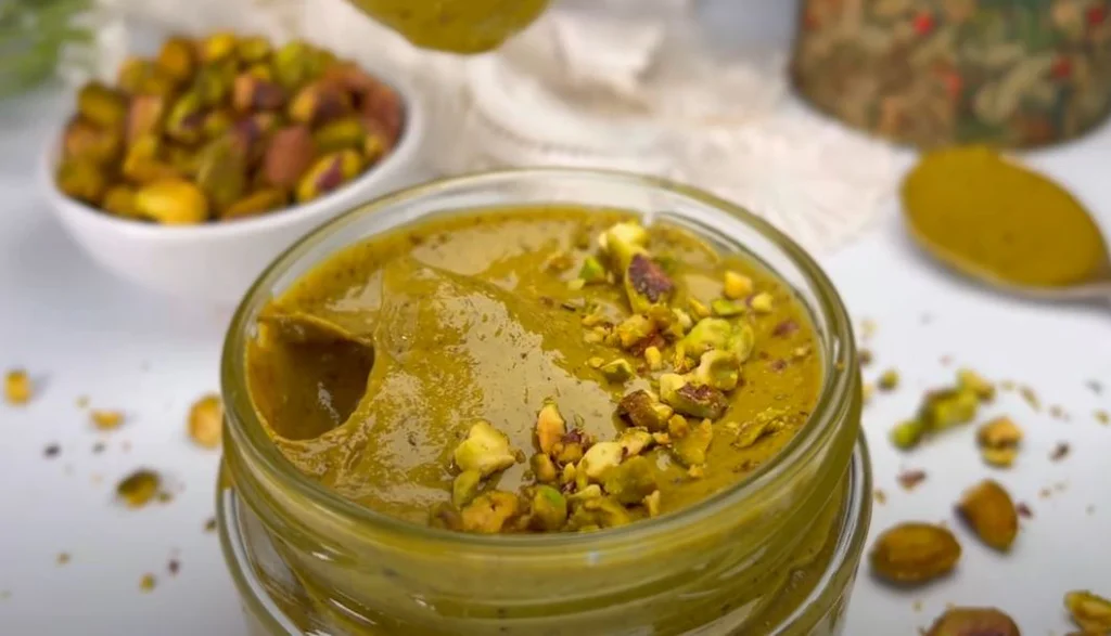 Obrázek receptu na domácí pistáciové máslo.