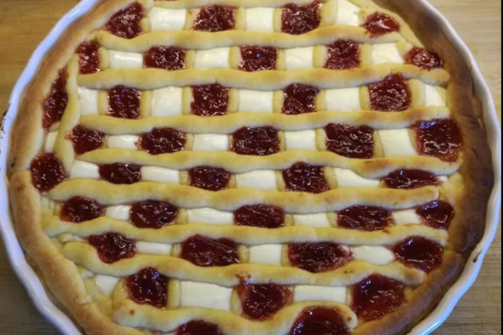 Obrázek receptu na Koláč, co nosí mřížku: šachovnice z tvarohu a marmelády