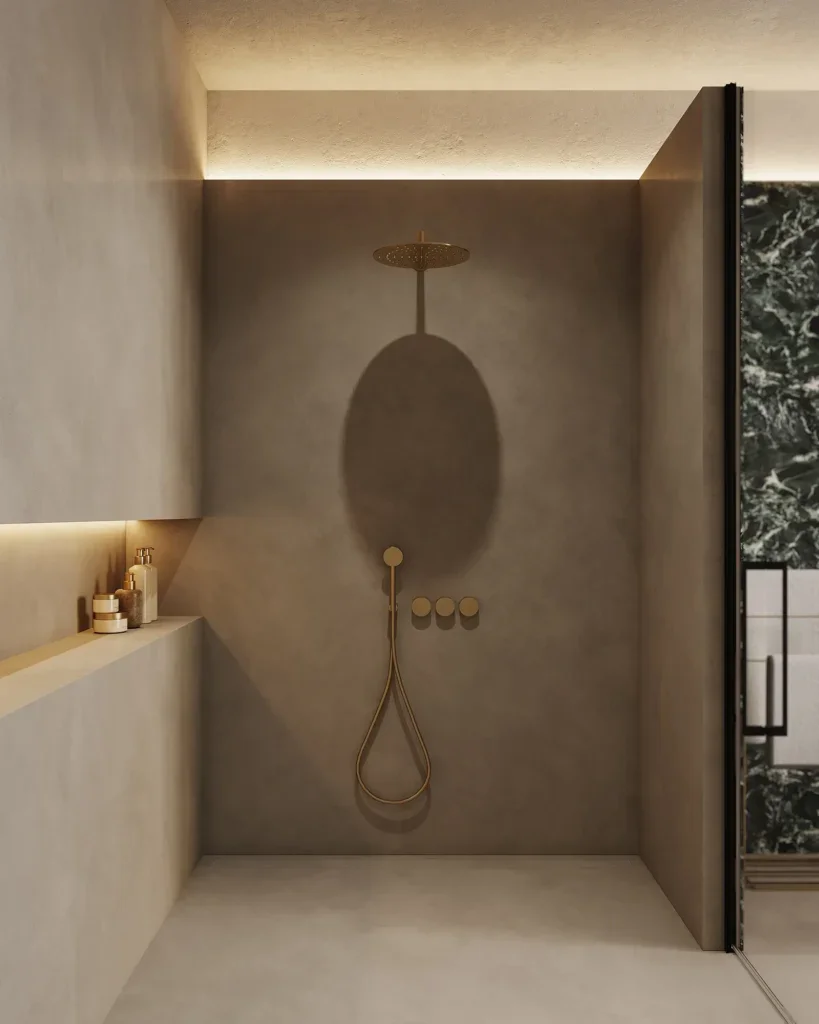 Moderní cementová koupelna