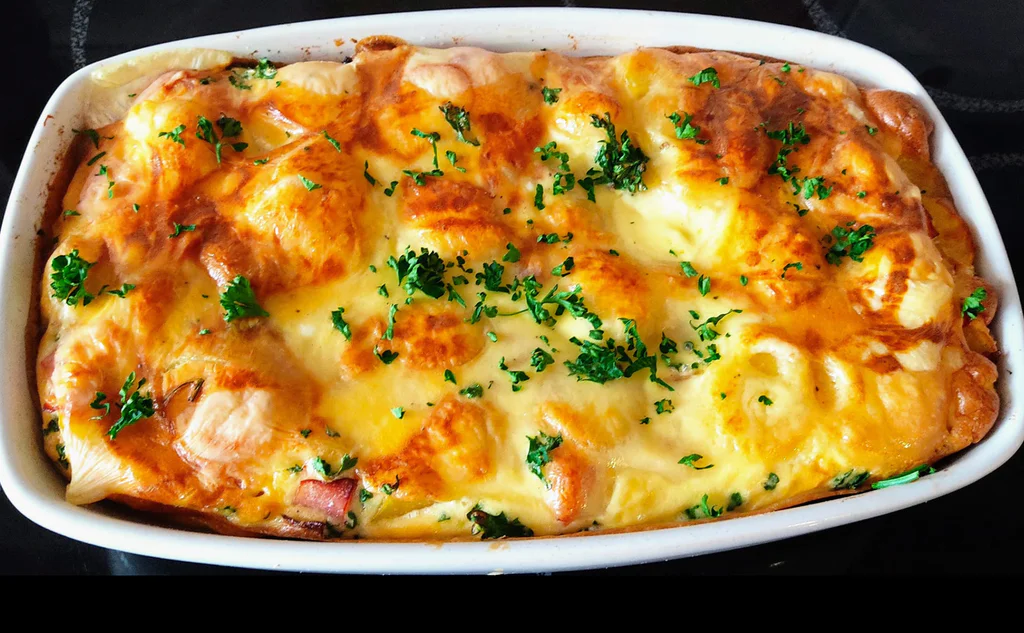 Obrázek k receptu na zapečené brambory se šunkou a sýrem