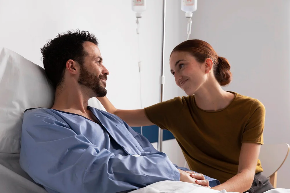 Zamilovaný muž a žena v nemocnici