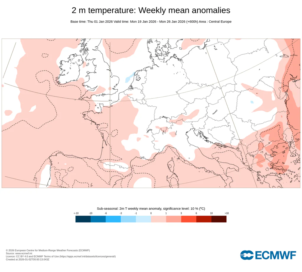Anomálie týdenní teploty vzduchu platná pro období od pondělí 19. do neděle 25. ledna