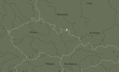 Kolem 14. hodiny byla bouřka zaznamenána také nedaleko Nysy v česko-polském pohraničí (zdroj: Blitzortung.org)