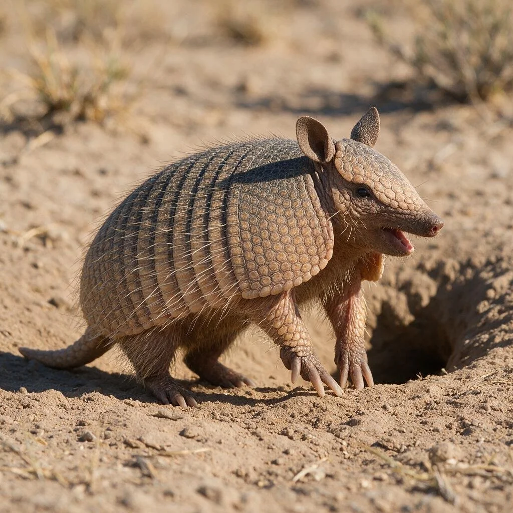 seedream-5.0-pro_A_photorealistic_screaming_hairy_armadillo_standing_alert_near_a_burrow_entrance-0