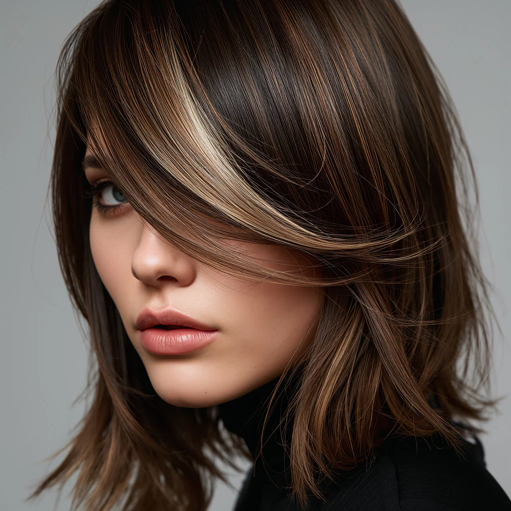 lucid-origin_Photorealistic_16_9_beauty_close-up_of_a_fashionable_woman_with_dark_brown_hair_-0
