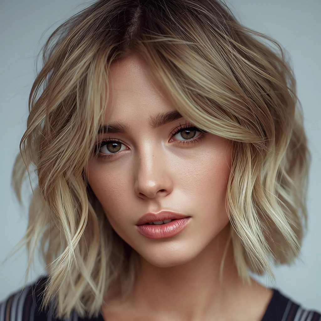 lucid-origin_Photorealistic_16_9_beauty_close-up_of_a_woman_with_layered_hair_featuring_frost-0