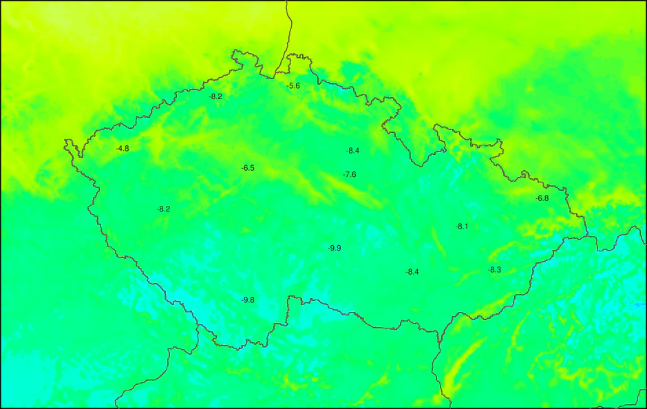 V pondělí teplotní minima klesnou hluboko pod nulu, v místech s jasnou oblohou i pod -10 °C