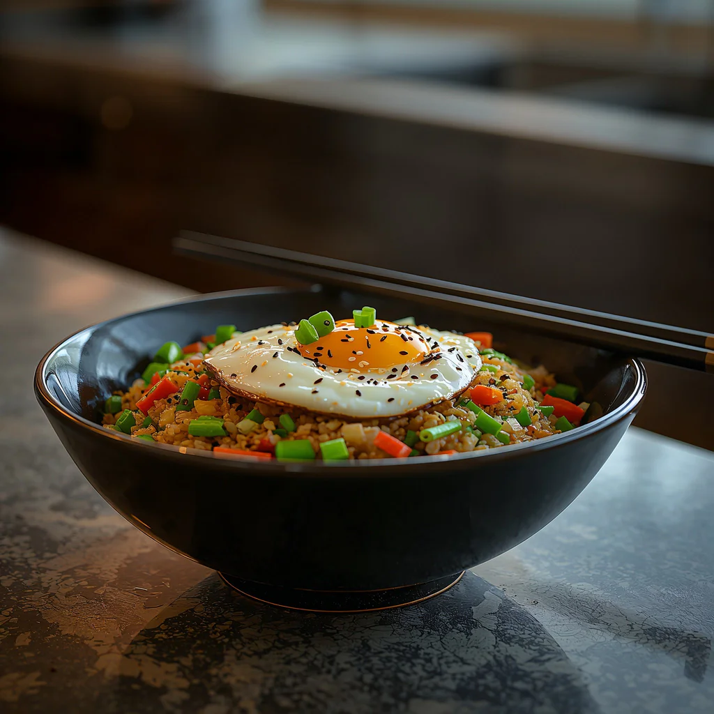 Quinoa „fried rice“ s vejcem, zeleninou a sezamem