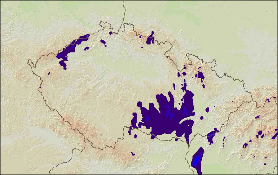 Model ALADIN předpokládá zhruba na 50 % území Moravy slabé srážky (zdroj: ALADIN/Meteocentrum)
