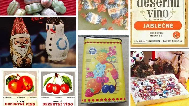 retro sladkosti a etikety vína