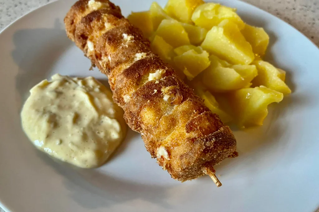 Obrázek receptu na Zlaté špízy s bramborem a domácí tatarkou