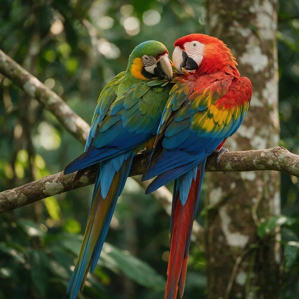 seedream-5.0-pro_A_highly_photorealistic_pair_of_macaws_perched_close_together_on_a_branch_in_the-0