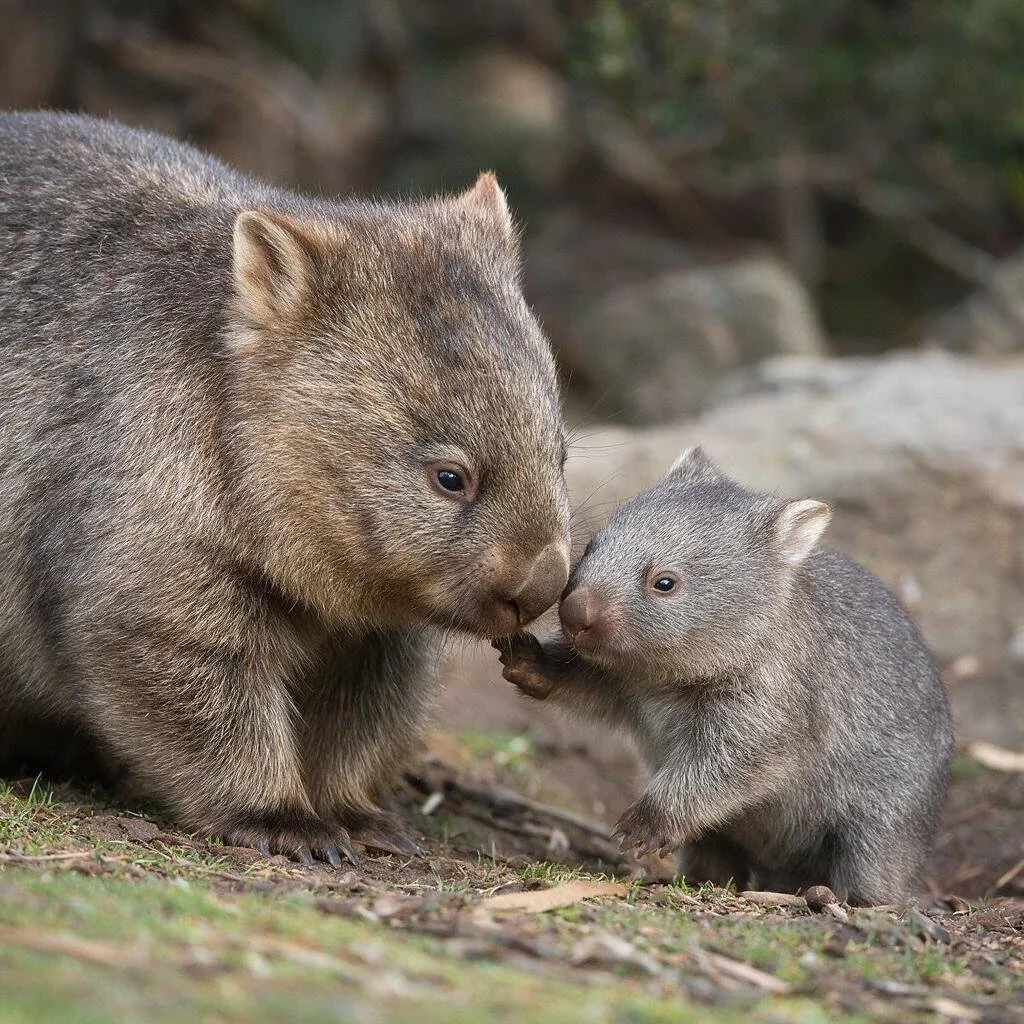 seedream-5.0-pro_A_photorealistic_wombat_mother_with_a_young_joey_close_by_in_natural_Australian_-0
