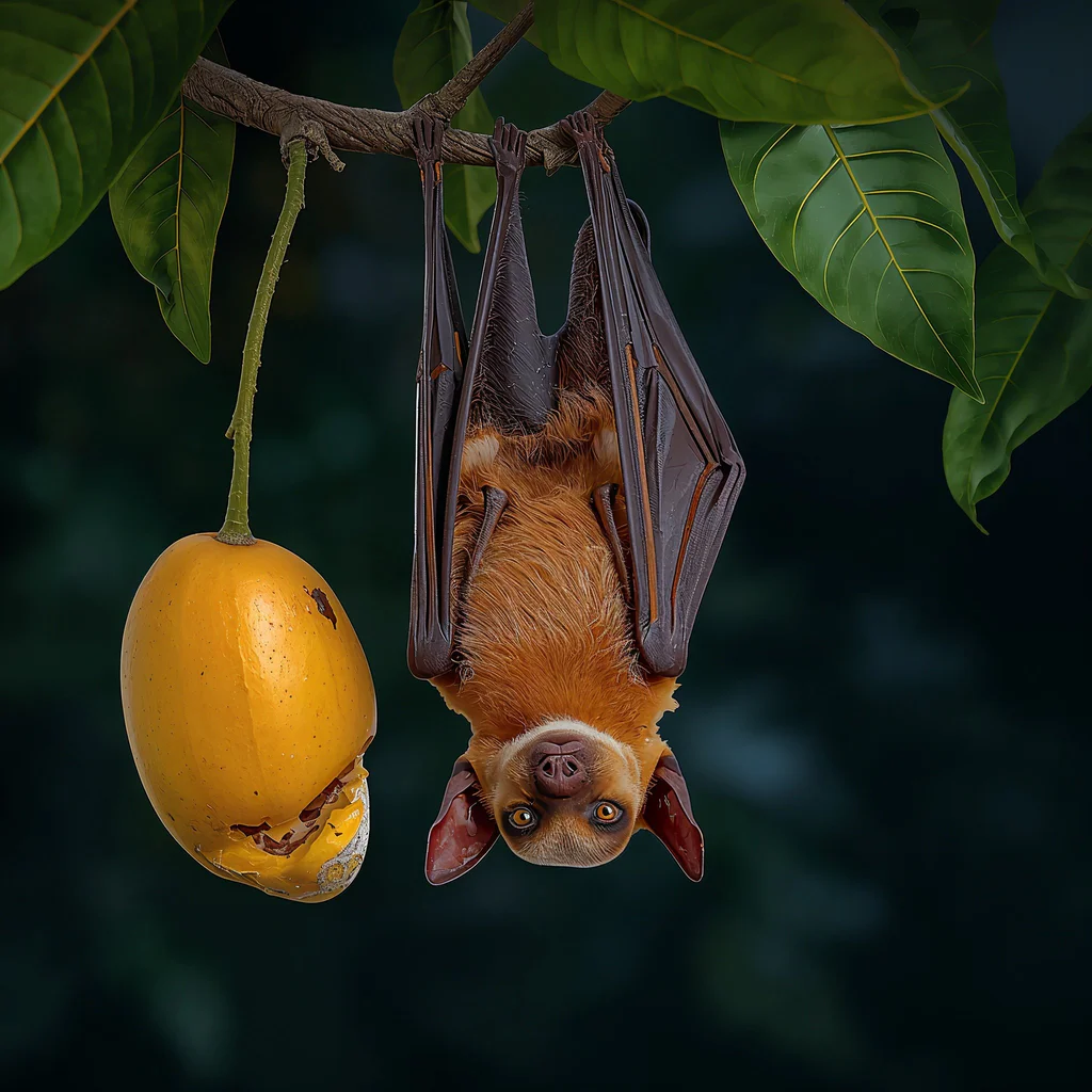 lucid-origin-ultra-realistic-funny-editorial-photo-of-a-flying-fox-bat-hanging-upside-down-fr-1