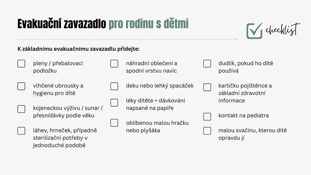 Evakuační zavazadlo pro rodinu s dětmi