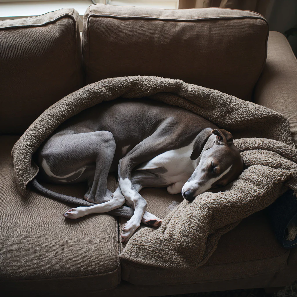 lucid-origin_A_photorealistic_Whippet_deeply_asleep_in_an_absurdly_comfortable_curled_positio-0