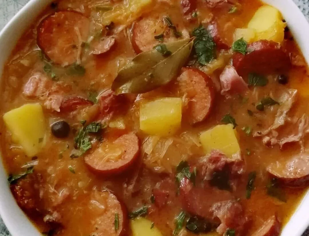 Obrázek receptu na zelňačku s uzeným masem.