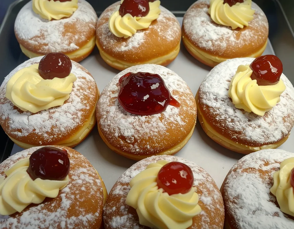 Obrázek k receptu na koblihy s krémem a marmeládou